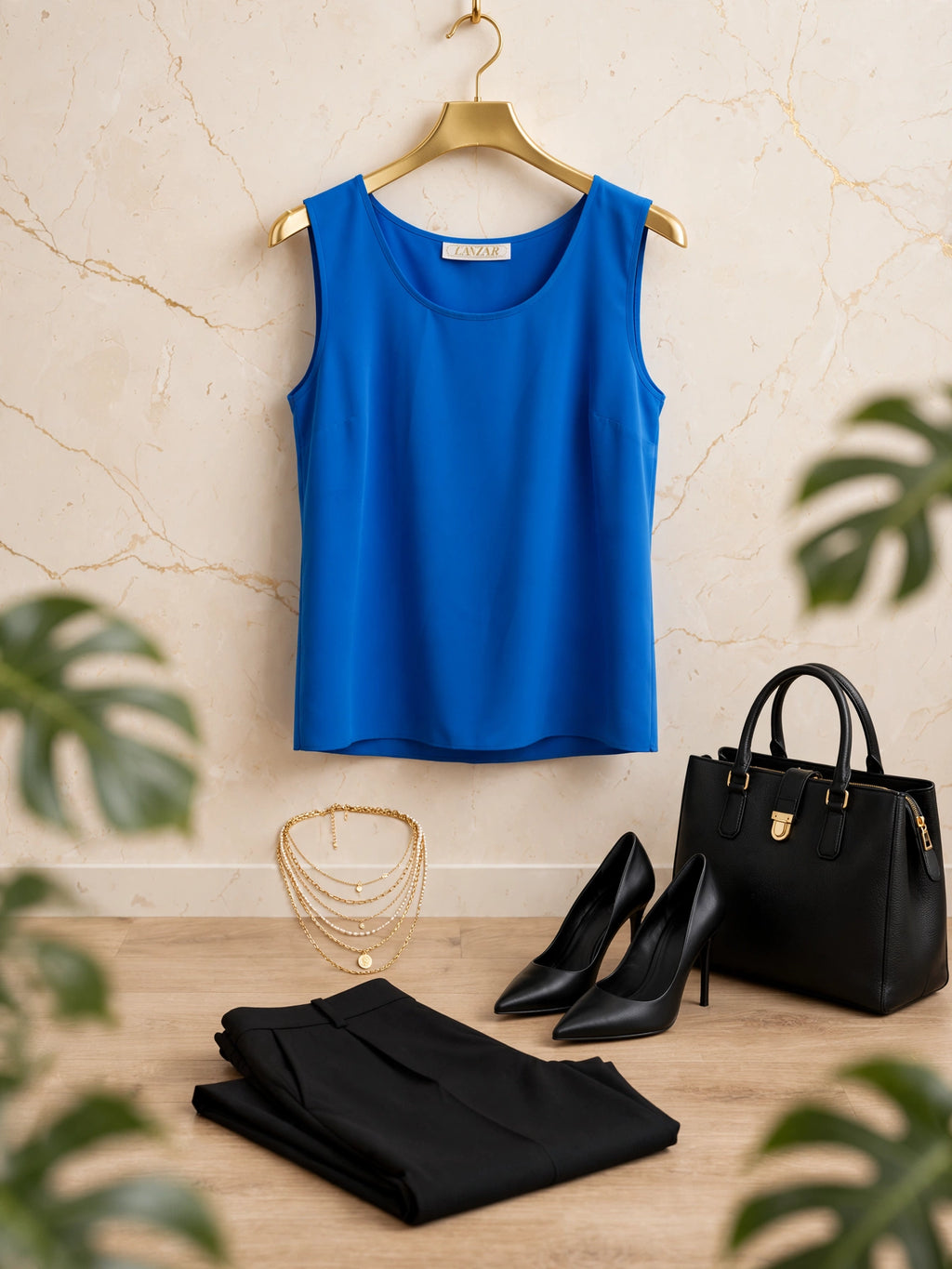 Cobalt Blue Sleeveless Double-Layer Blouse - Size 36