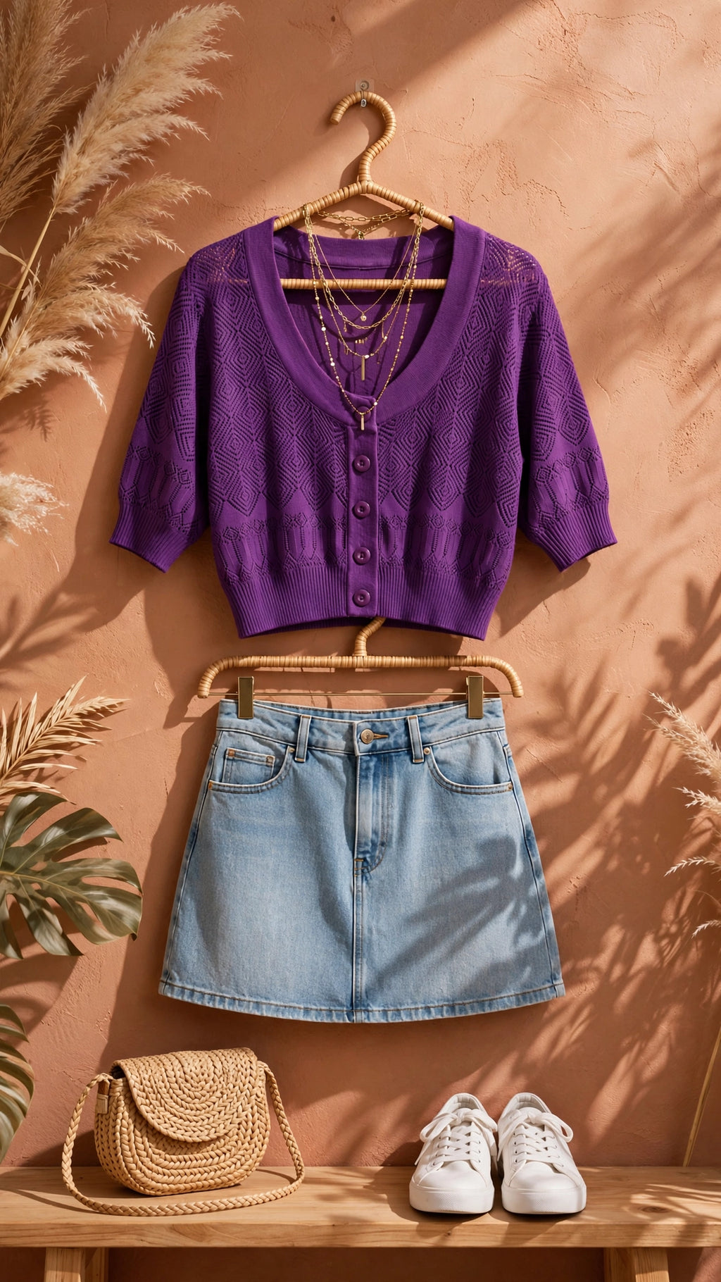 Purple Pointelle Cropped Bolero Cardigan - Size Small