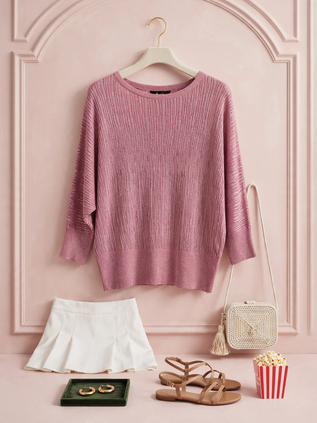 Ladies Dusty Mauve Pink Shimmer Sweater - Size Medium