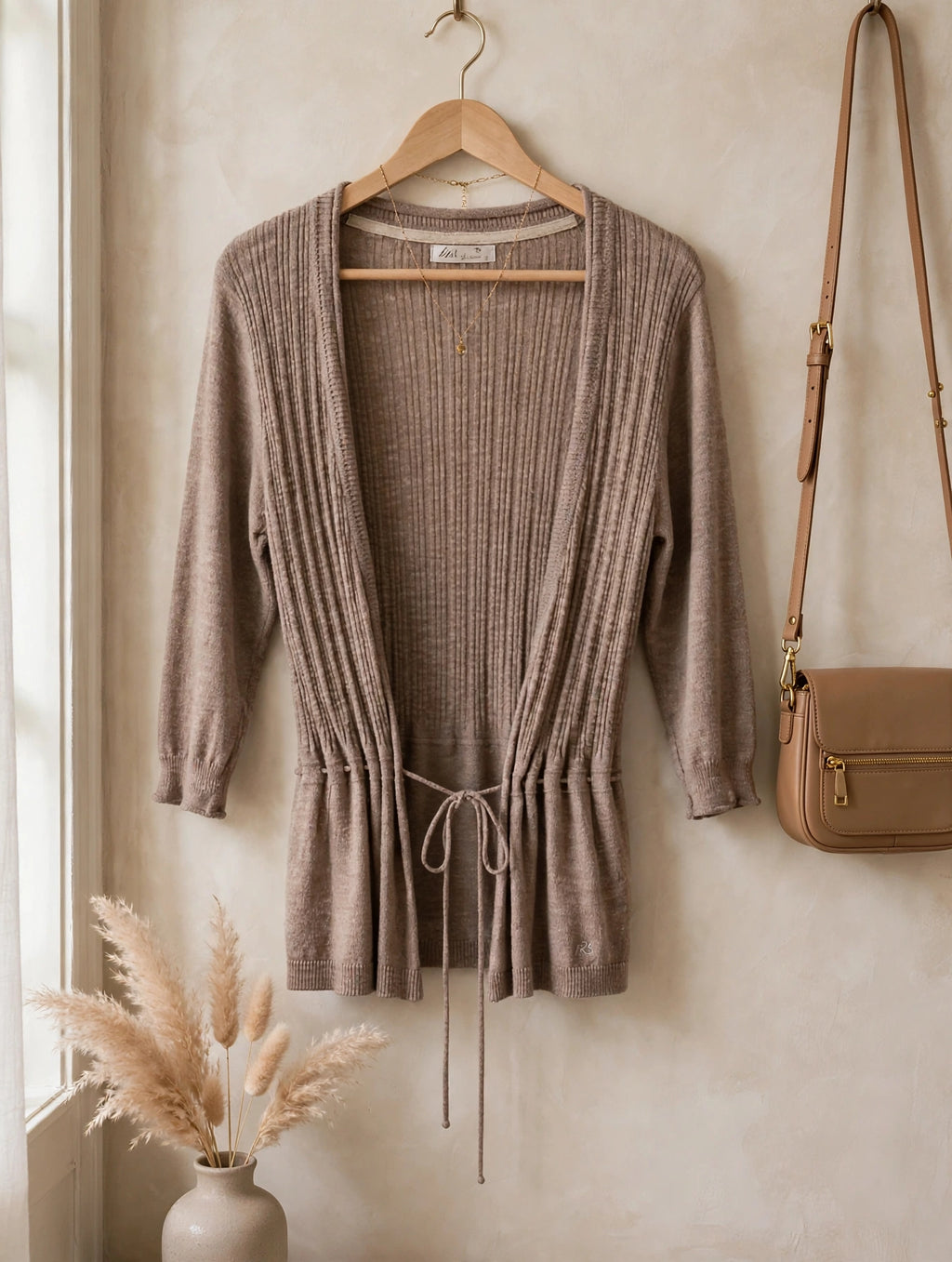 Ladies Truworths TRS Taupe Ribbed Wrap Cardigan - Size Small