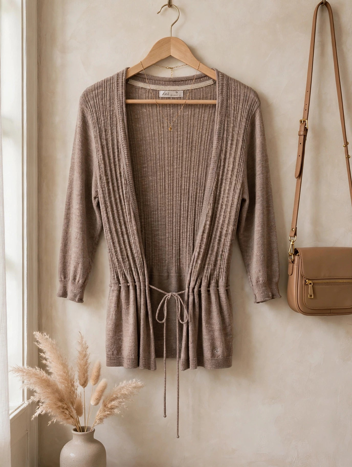 Ladies Truworths TRS Taupe Ribbed Wrap Cardigan - Size Small