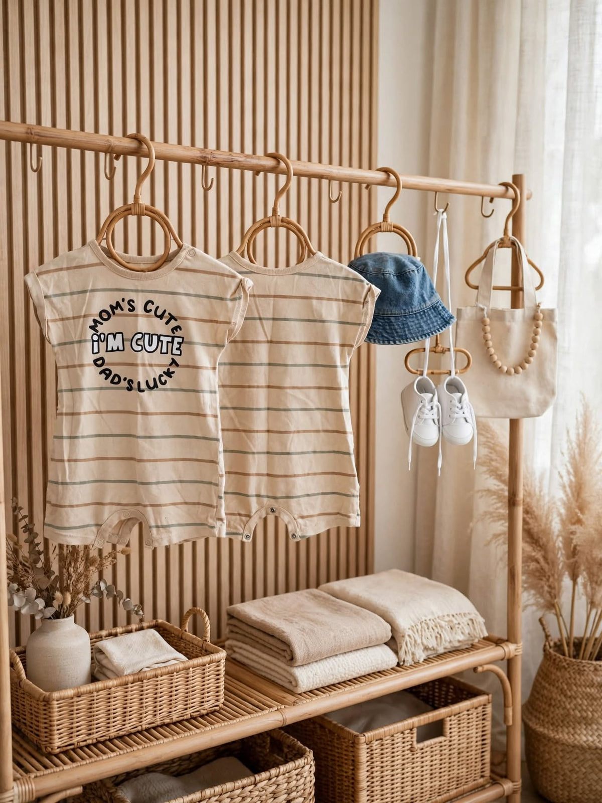 Woolies Baby "Mom's Cute I'm Cute Dad's Lucky" Striped Romper - Size 6 to 12 Months