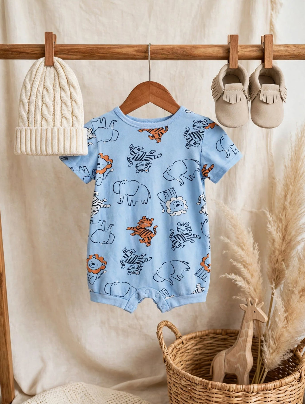 Ackermans Baby Boys Little and Loud Blue Animal Print Babygrow - Size 6 to 12 Months