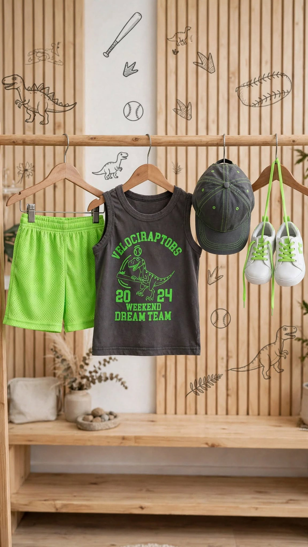 Ackermans Waga Dude Charcoal & Neon Green Velociraptors Tank Top - Size 4 to 5 Years