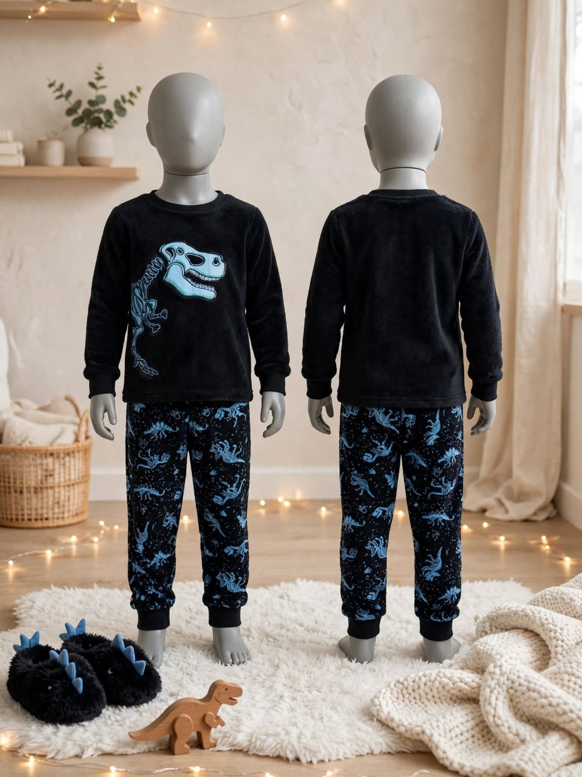 Ackermans Waga Dude Black & Blue Dino Skeleton Pajama Set - Size 4 to 5 Years