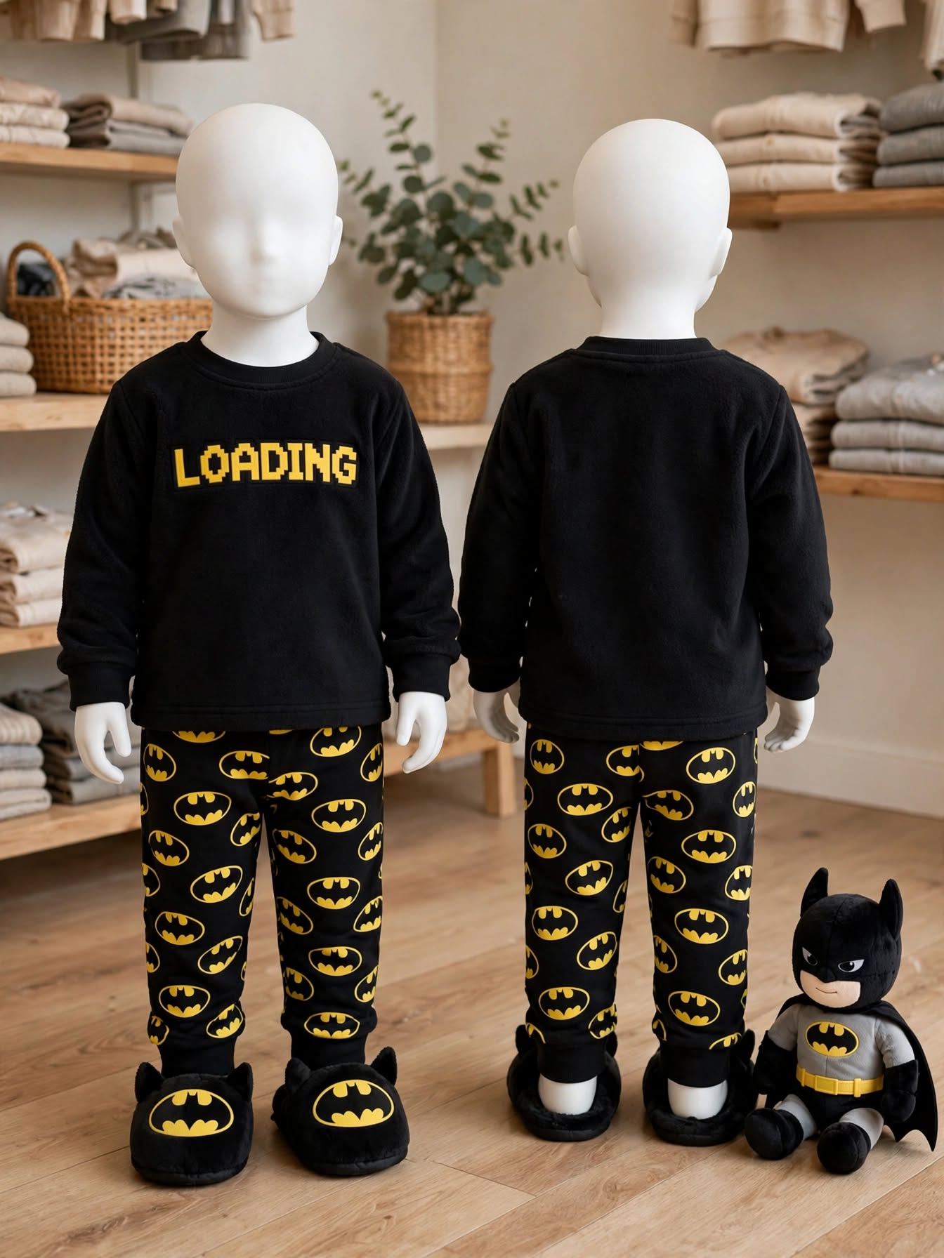 DC Batman Black & Yellow "LOADING" Boys Fleece Pajama Set - Size 4 to 5 Years