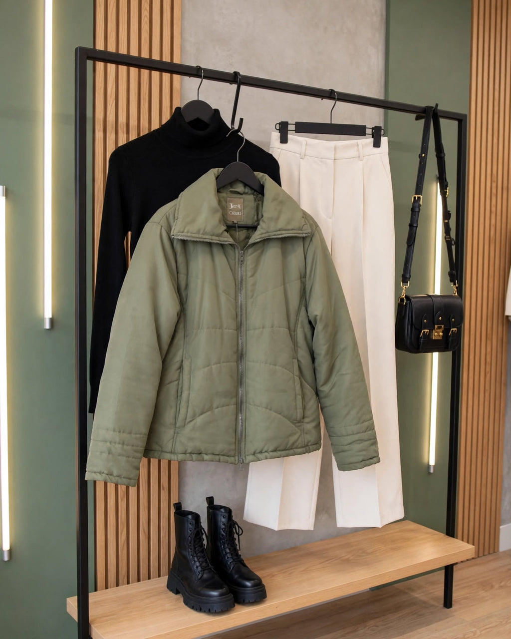 Jet Casuals Olive Green Quilted Puffer Jacket - Size 14
