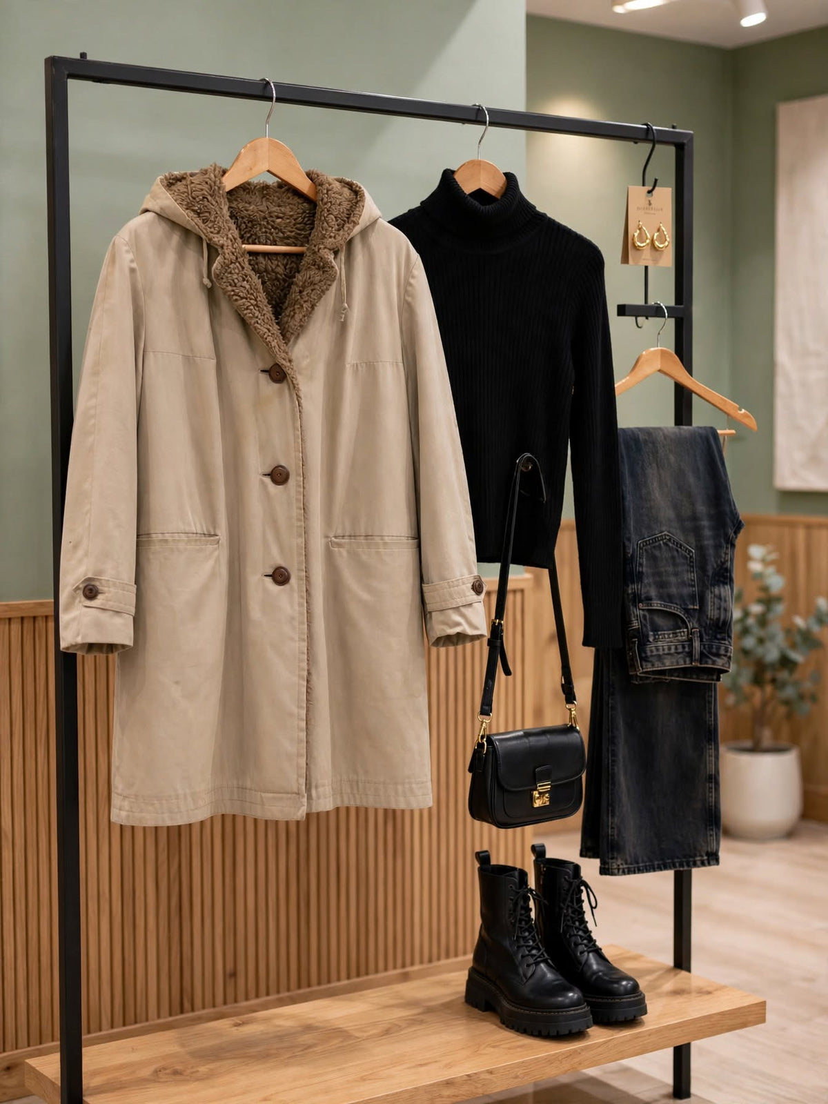 Rhonuline Beige with Teddy Sherpa Borg Lined Hooded Parka Jacket - Size XL