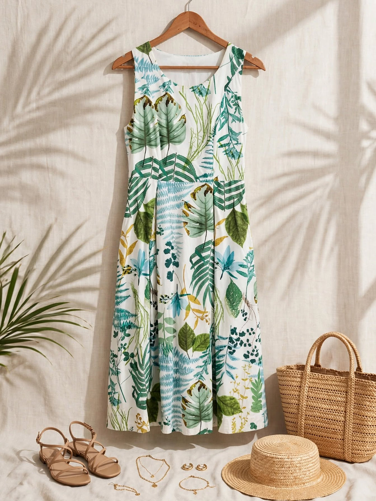 Poetry White Tropical Botanical Leaf Midi Dress - Size 8