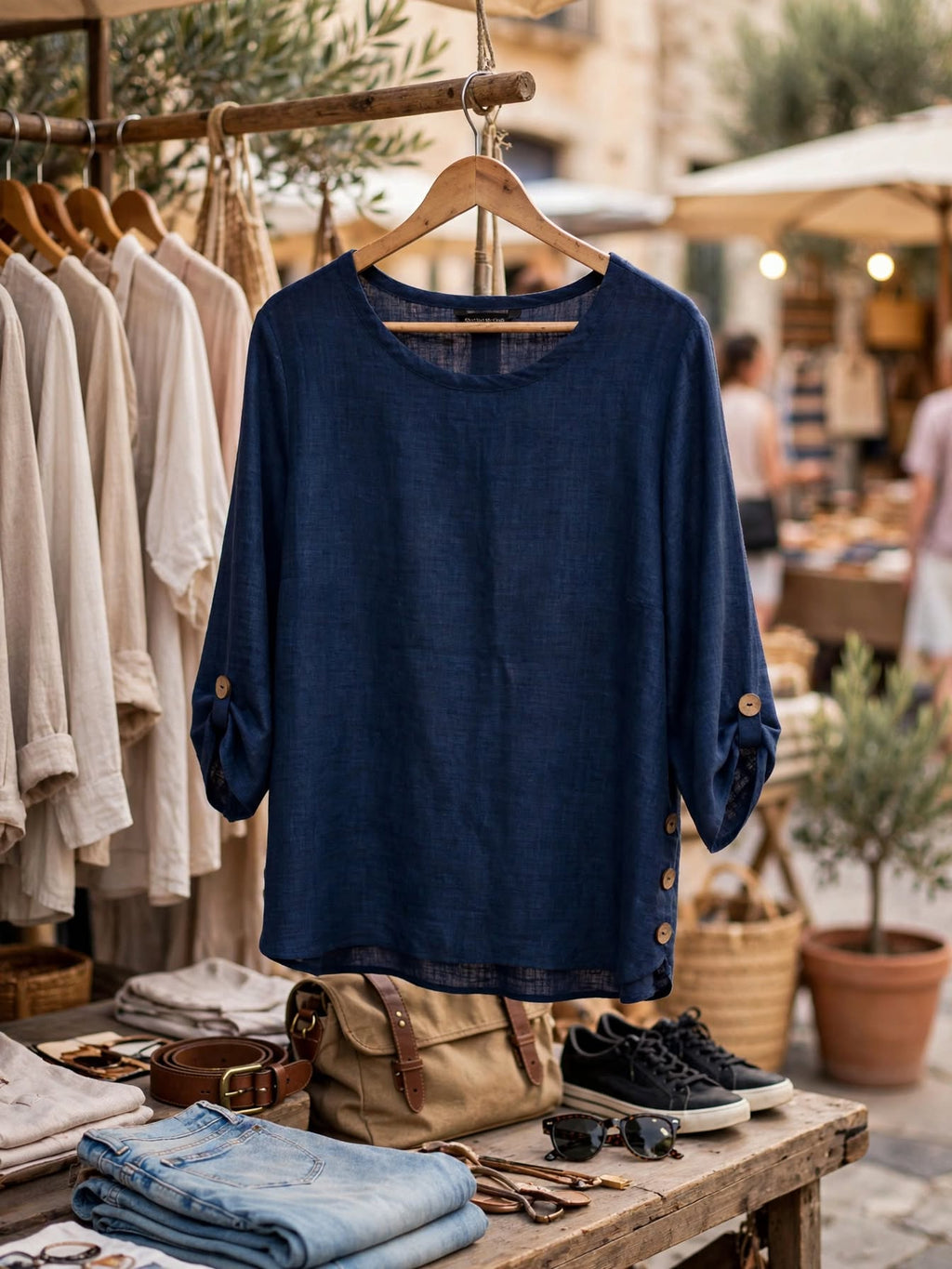 Milady's Navy Linen Blouse - Size 16/40