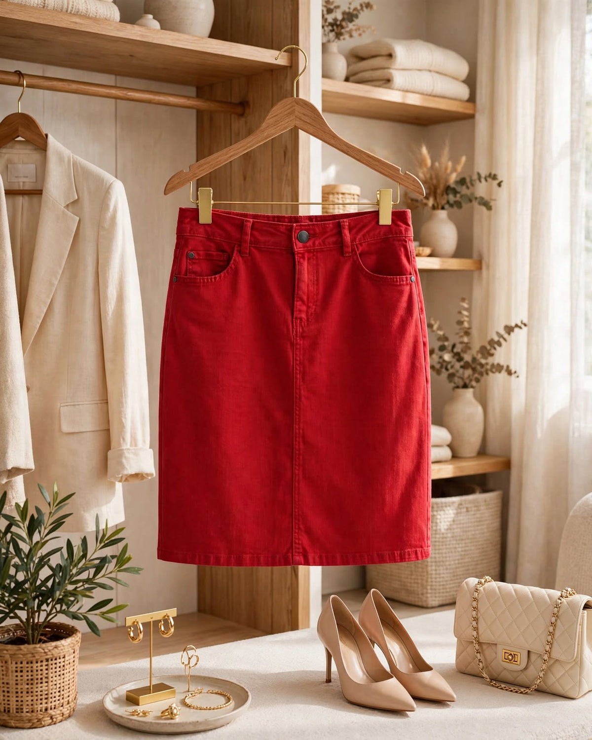 Woolworths Red Denim Skirt - Size 16