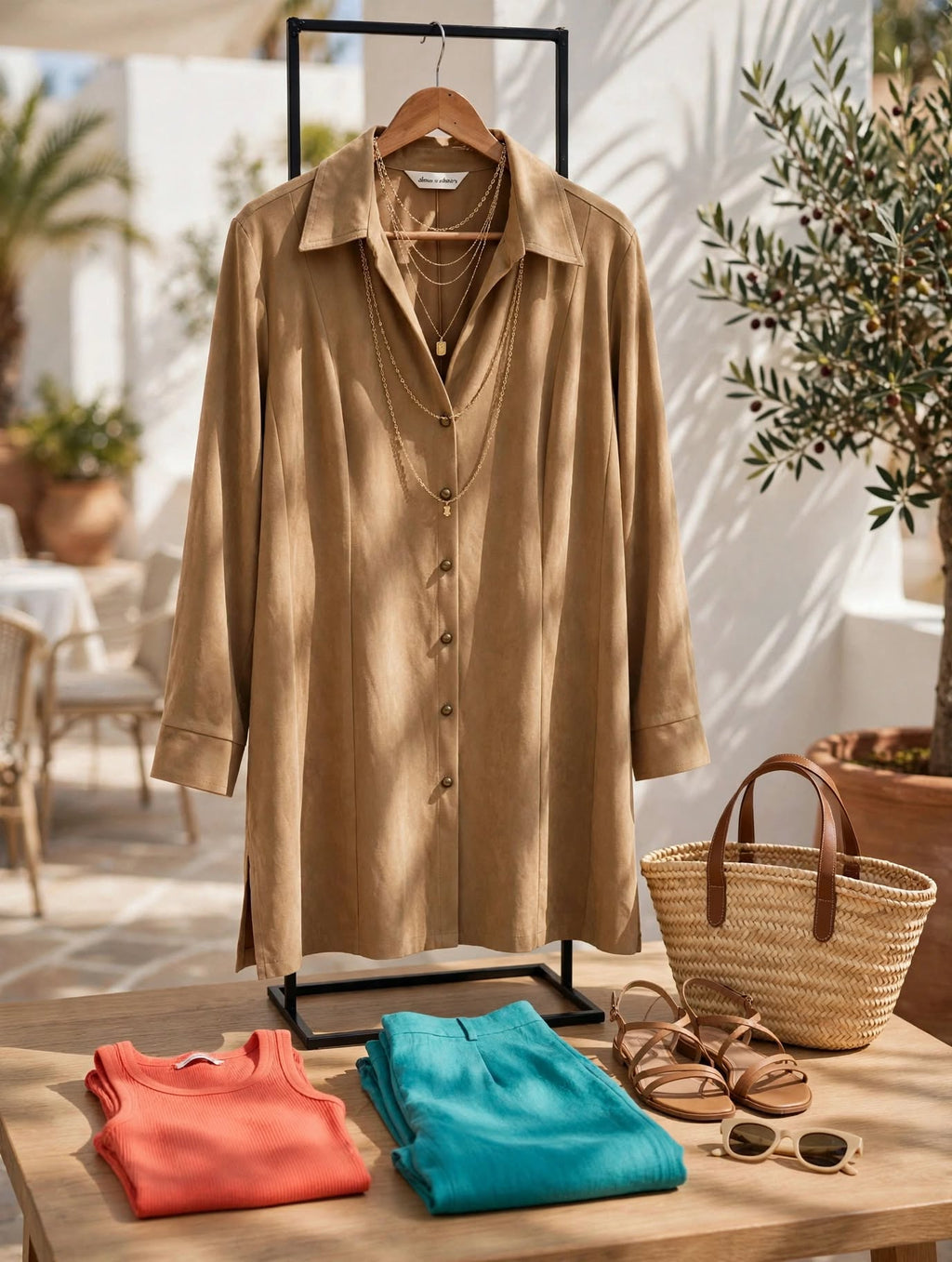 Donna Claire Camel Faux Suede Longline Shirt Jacket - Size 22