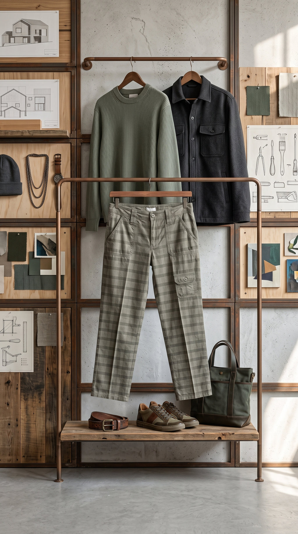 Trail Tonal Plaid Utility Trousers – Size 36