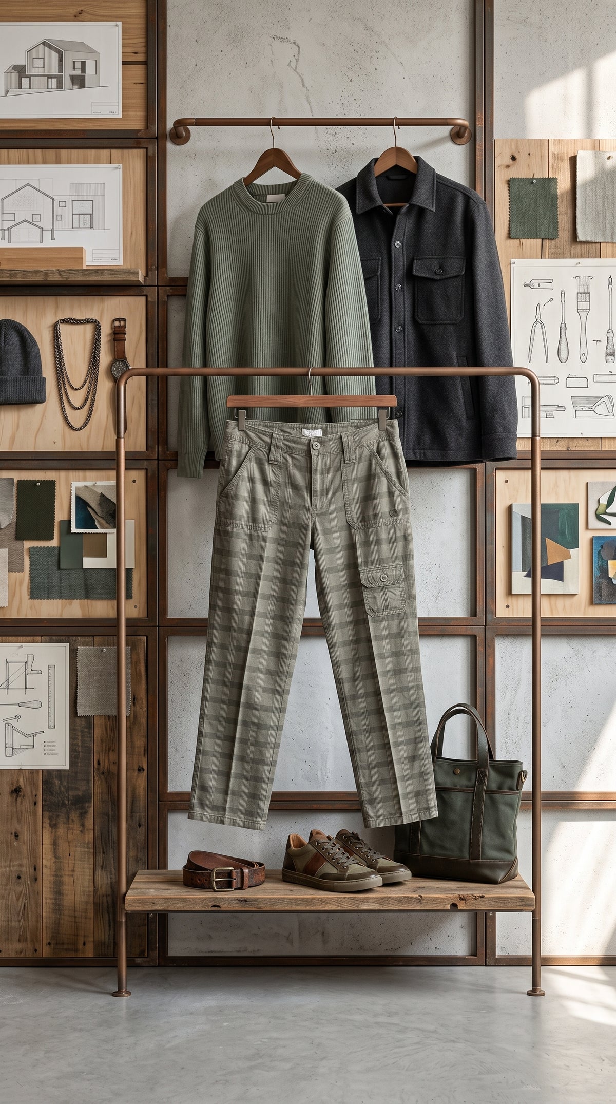 Trail Tonal Plaid Utility Trousers – Size 36