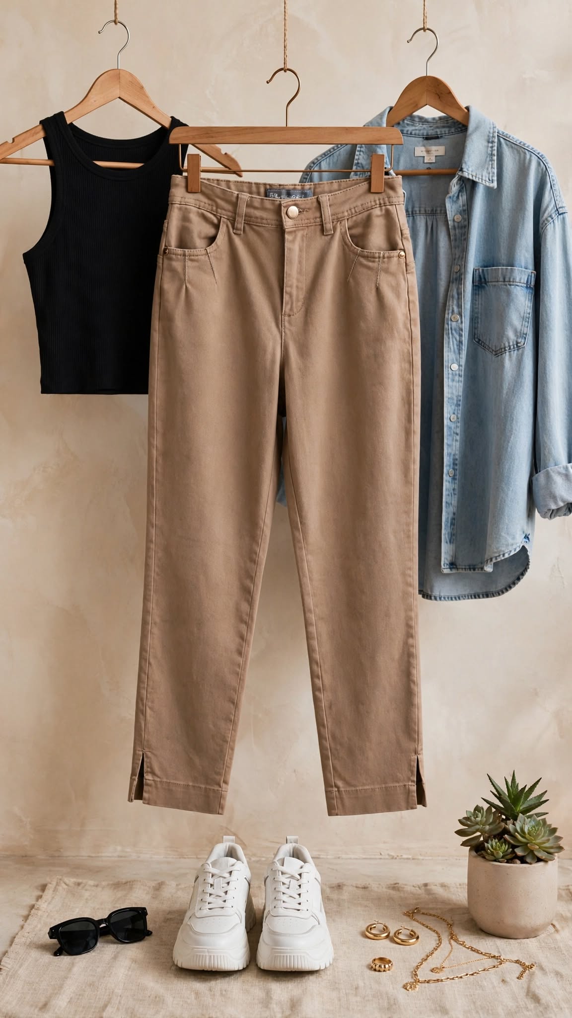 Taupe Straight Leg Crop Chinos with Ankle Slits - Size 6
