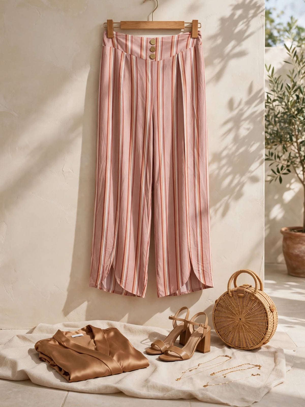 REAL Women Dusty Pink Striped Palazzo Pants - Size XL