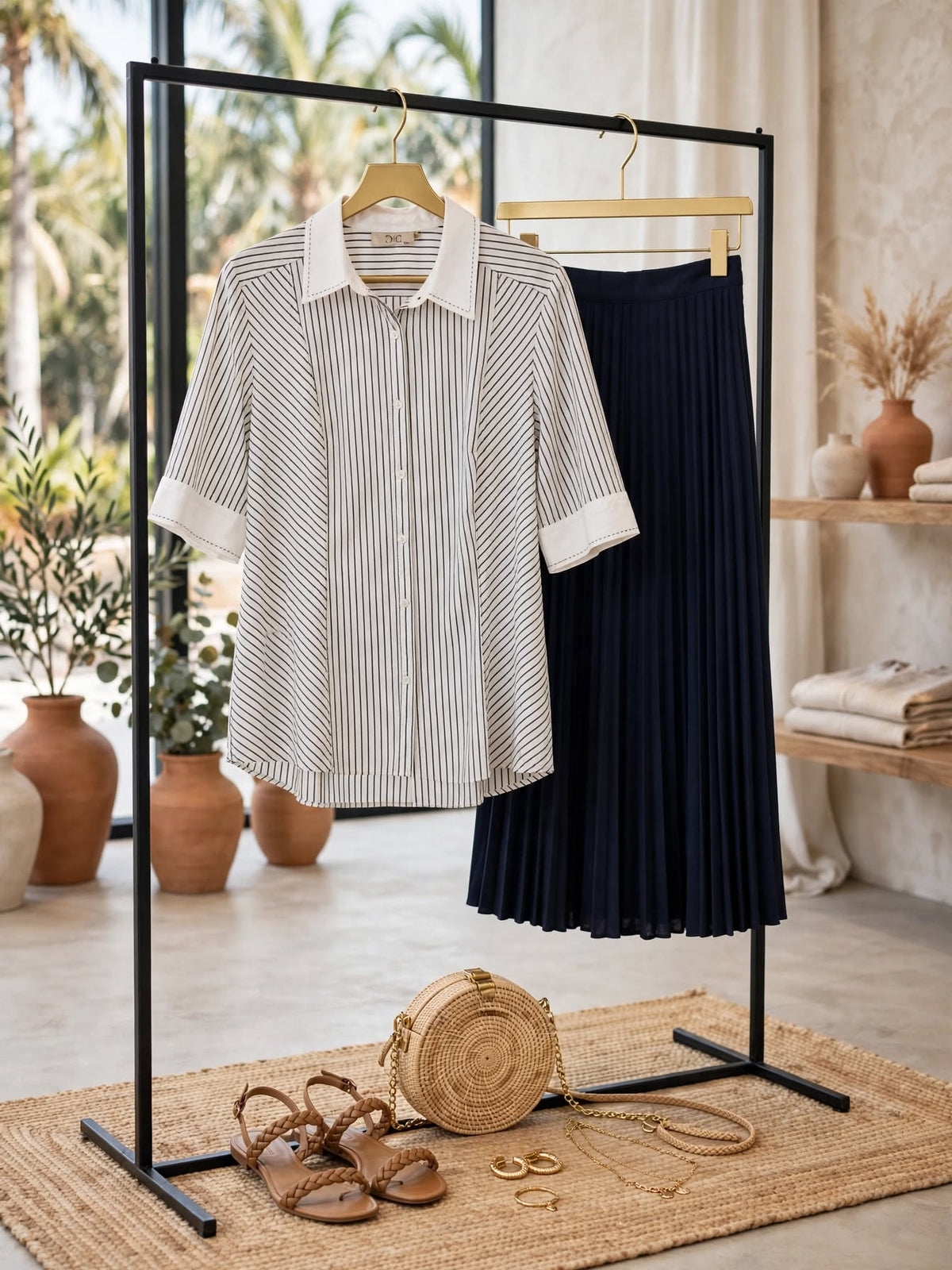 Black & White Asymmetric Stripe Shirt with Contrast Collar & Cuffs Pinstripe Blouse - Size 18