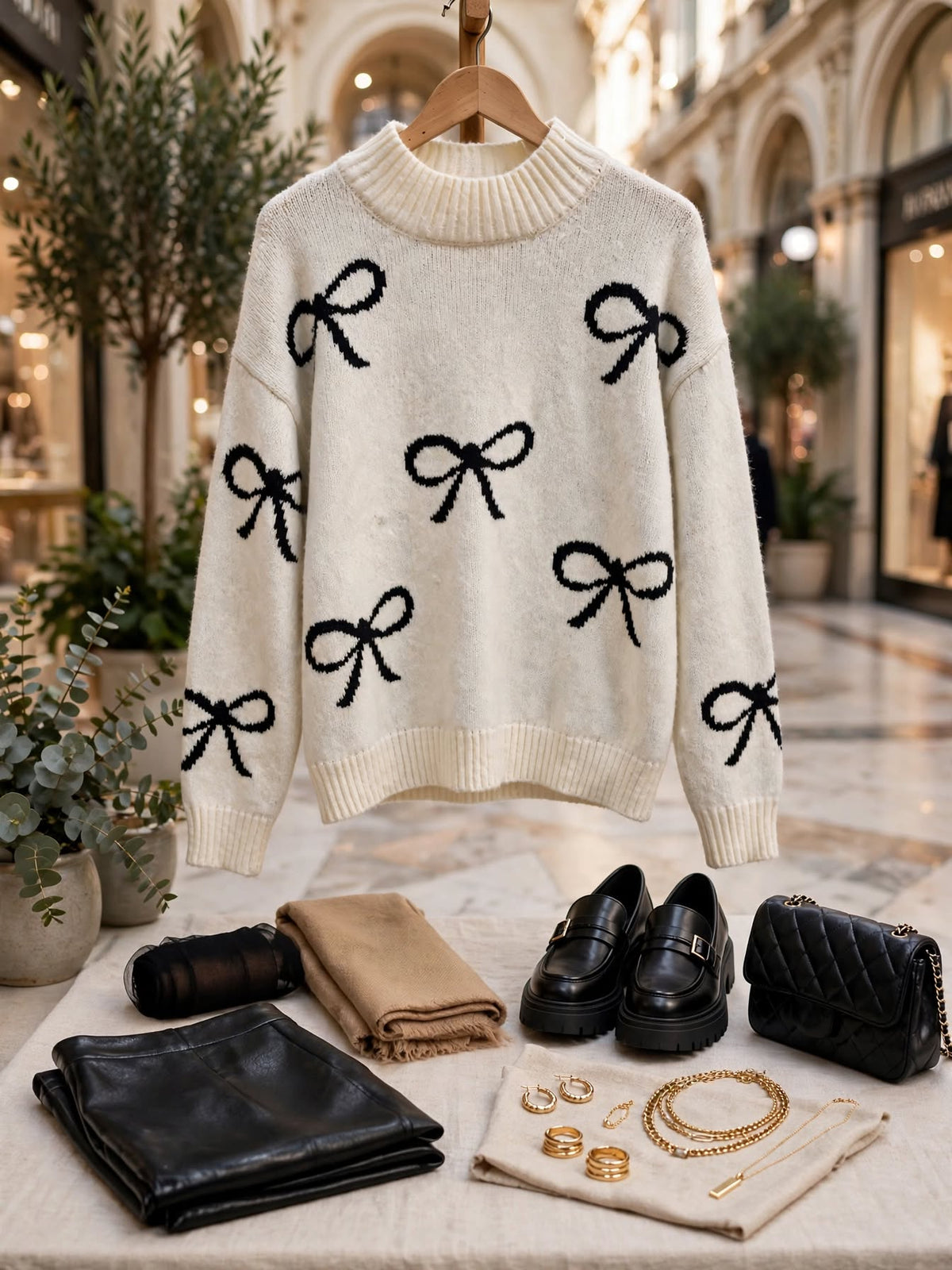 REAL Women Cream & Black Bow Knit Jersey - Size XS