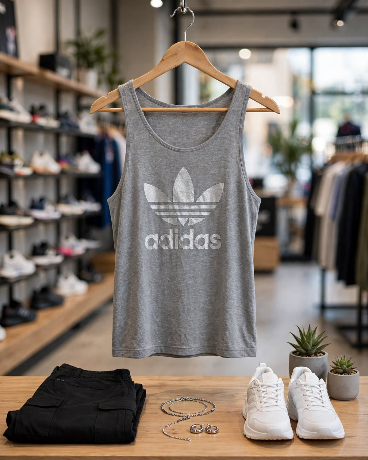 Adidas Originals Grey Trefoil Tank Vest - Size Medium