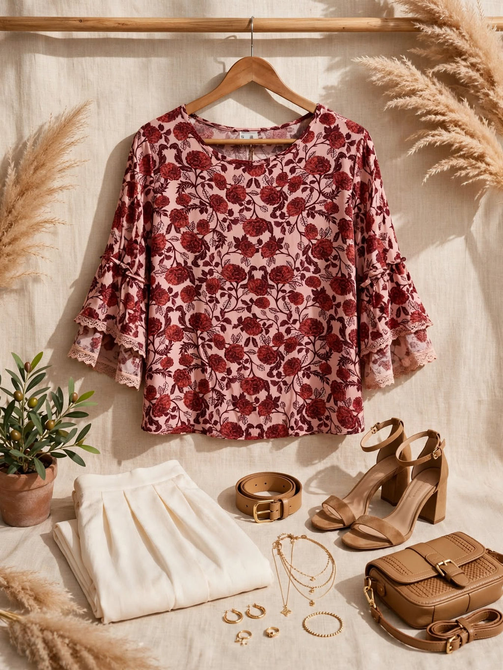 Oakridge Dusty Pink Floral Boho Blouse - Size Small