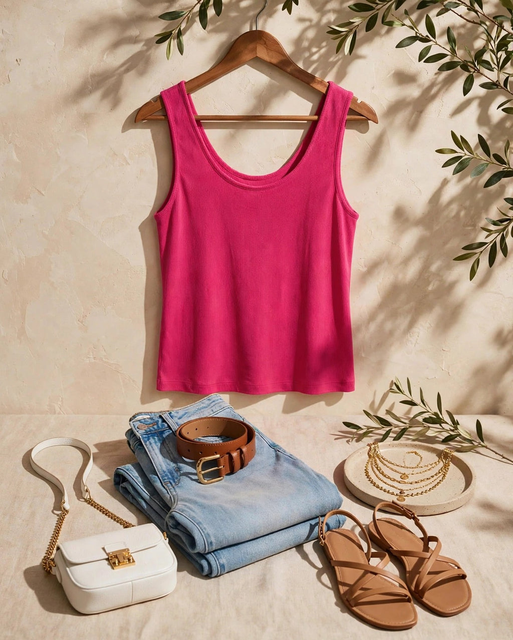 Red Ribbed Scoop Tank Vest - Size Large