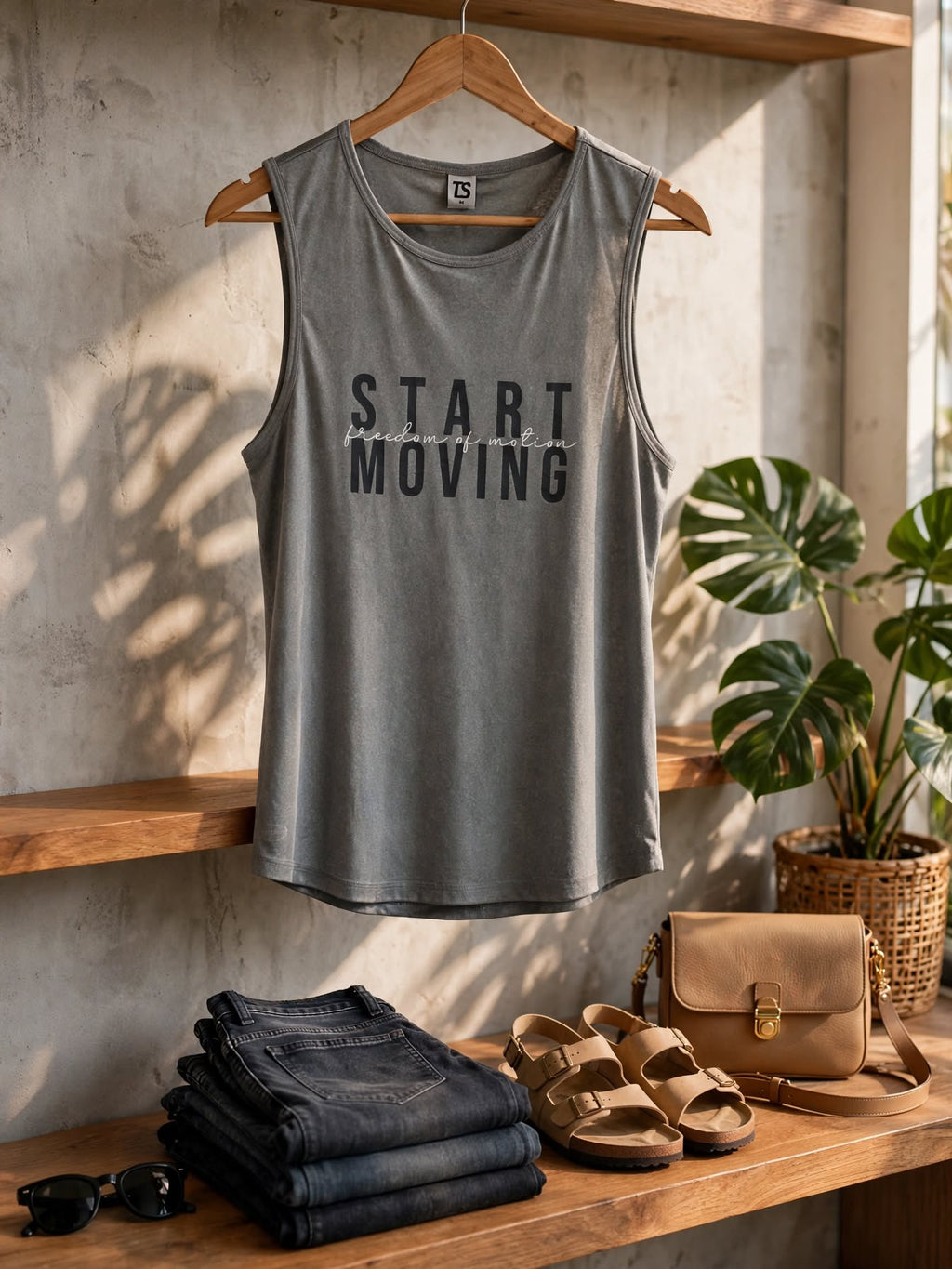 "START MOVING" TS Active Grey Tank Vest - Size Medium