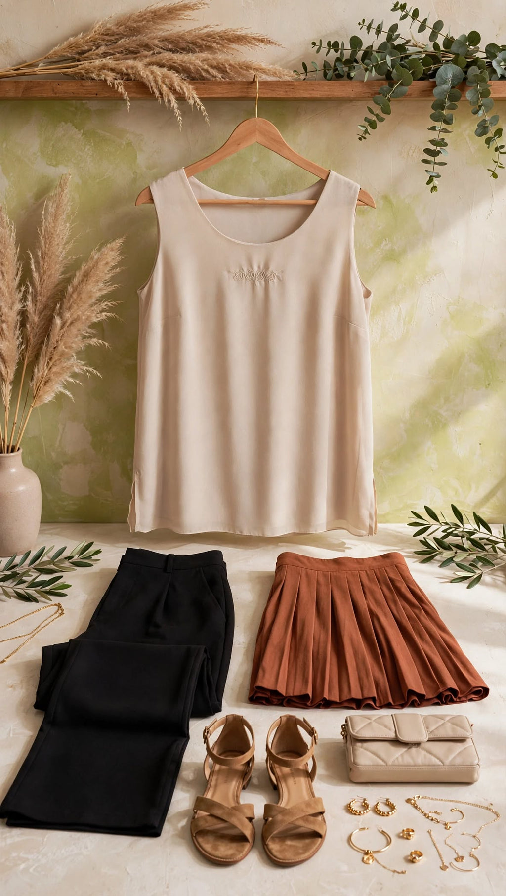 Donna Claire Beige Sleeveless Blouse - Size 14