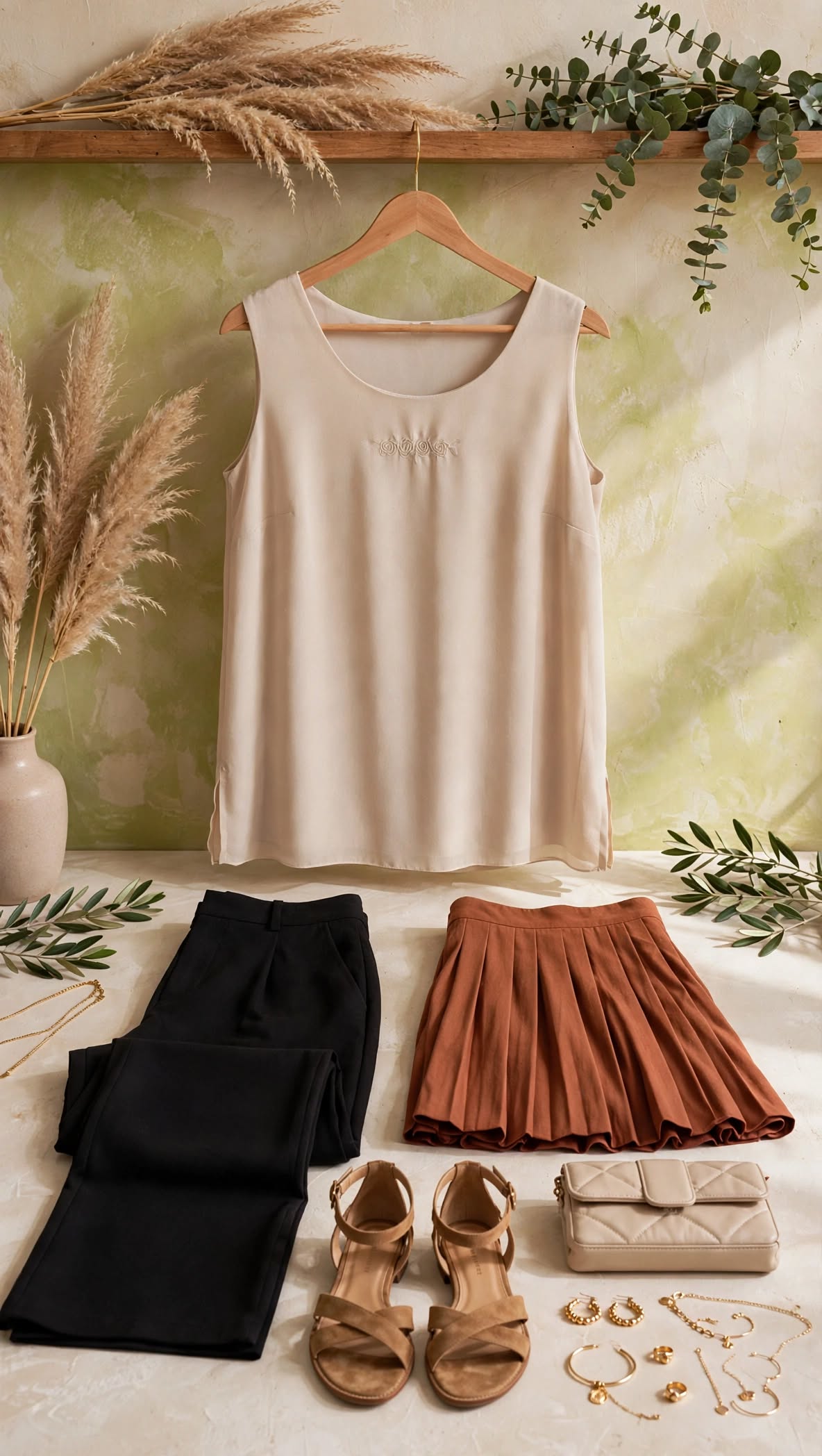 Donna Claire Beige Sleeveless Blouse - Size 14