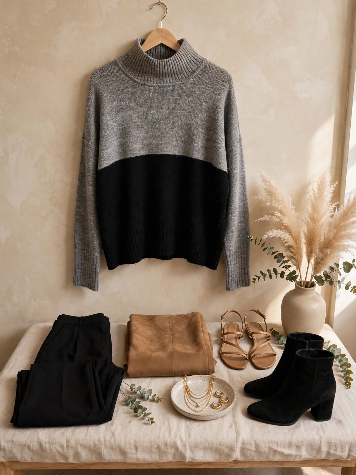 Woolworths Edition Grey & Black Colour-Block Turtleneck Sweater - Size Small