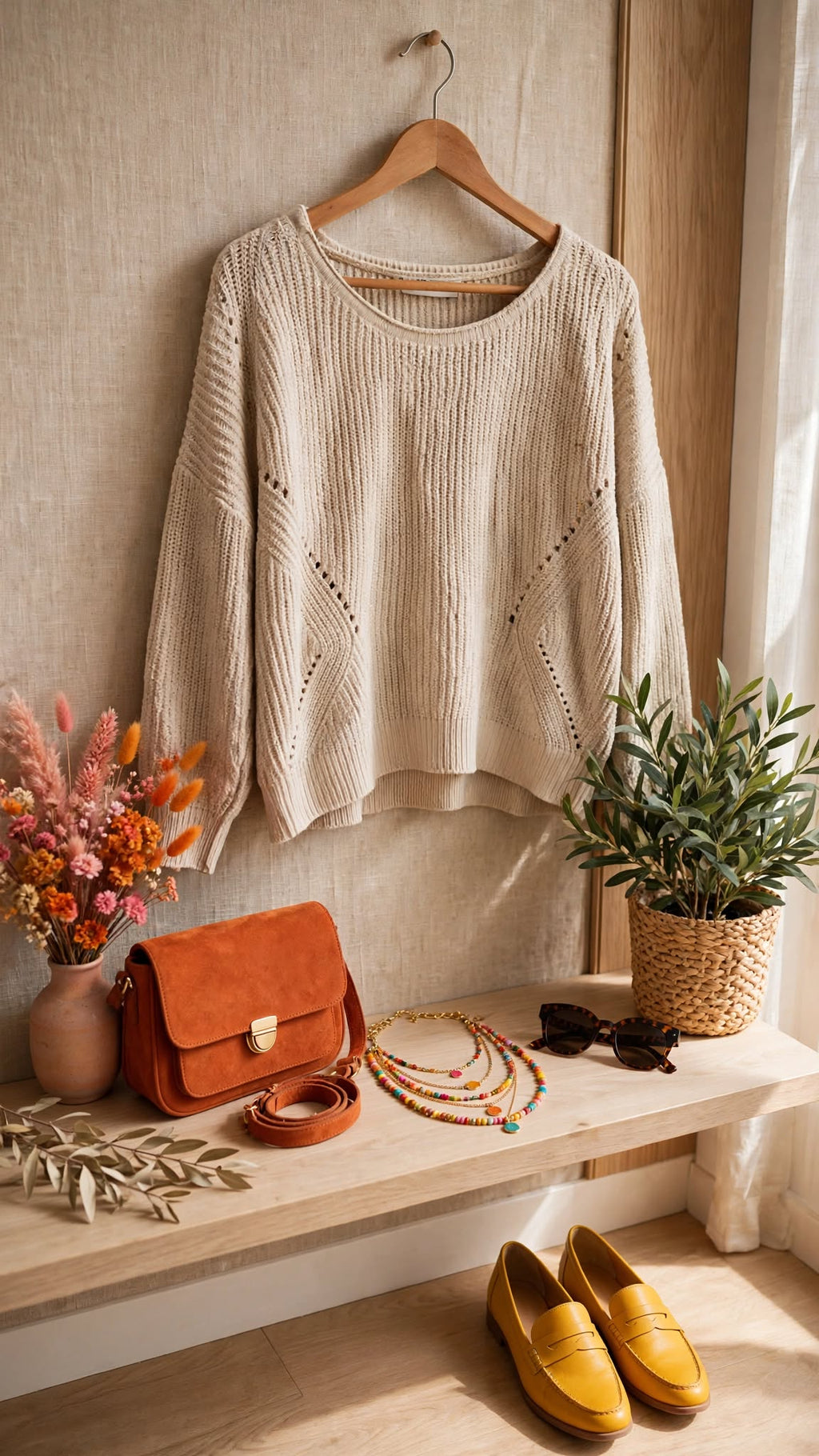 Woolworths Beige Chunky Knit Slouchy Sweater - Size Medium