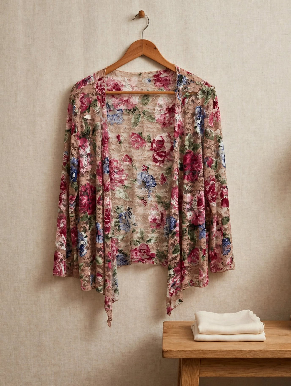 Floral Lace Open-Front Kimono - Size Small