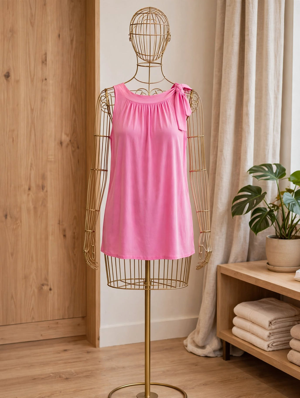 Loka Bubblegum Pink Sleeveless Bow-Tie Blouse - Size Large