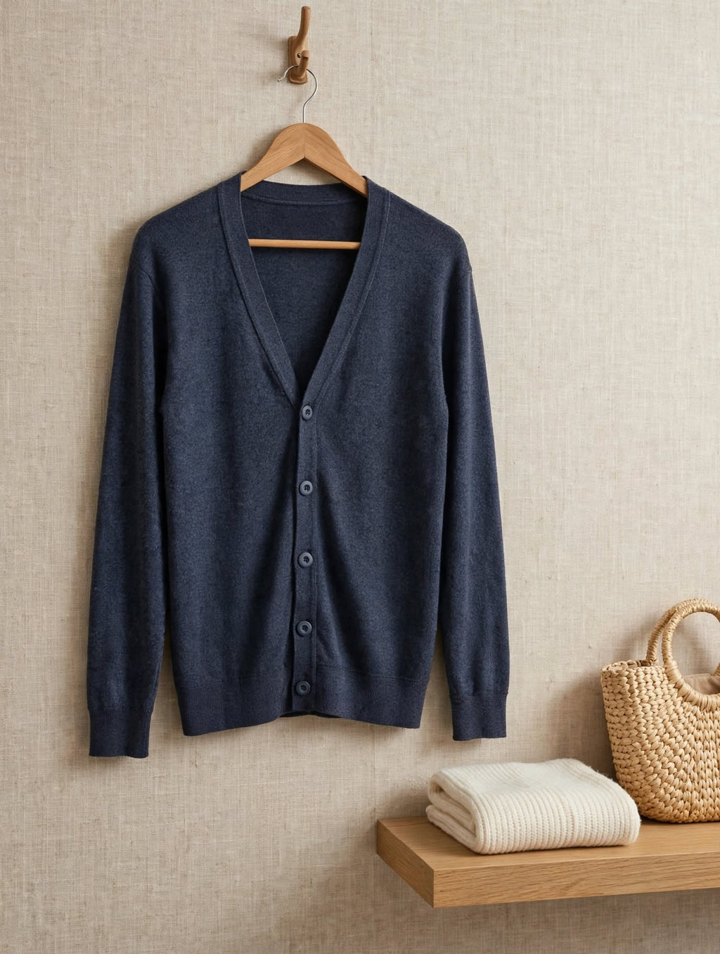 Oakridge Heather Slate Blue V-Neck Button Cardigan - Size Medium