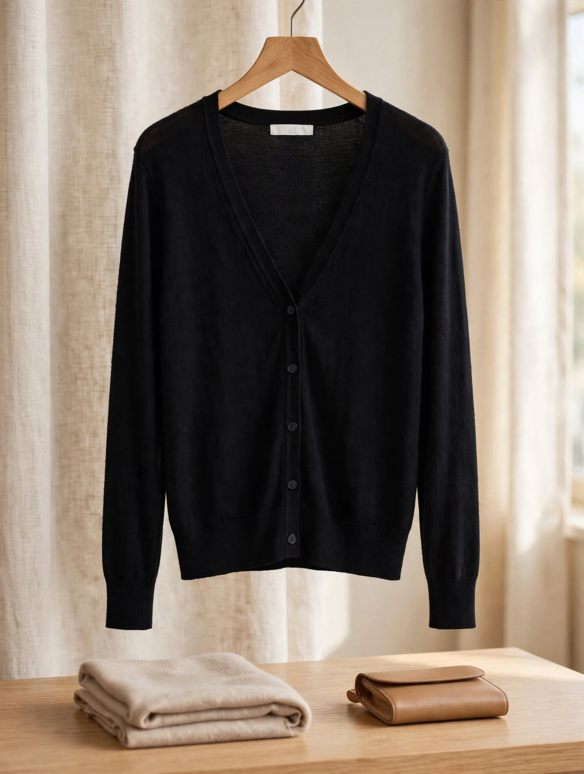 H&M Basics Black V-Neck Button Cardigan - Size Medium