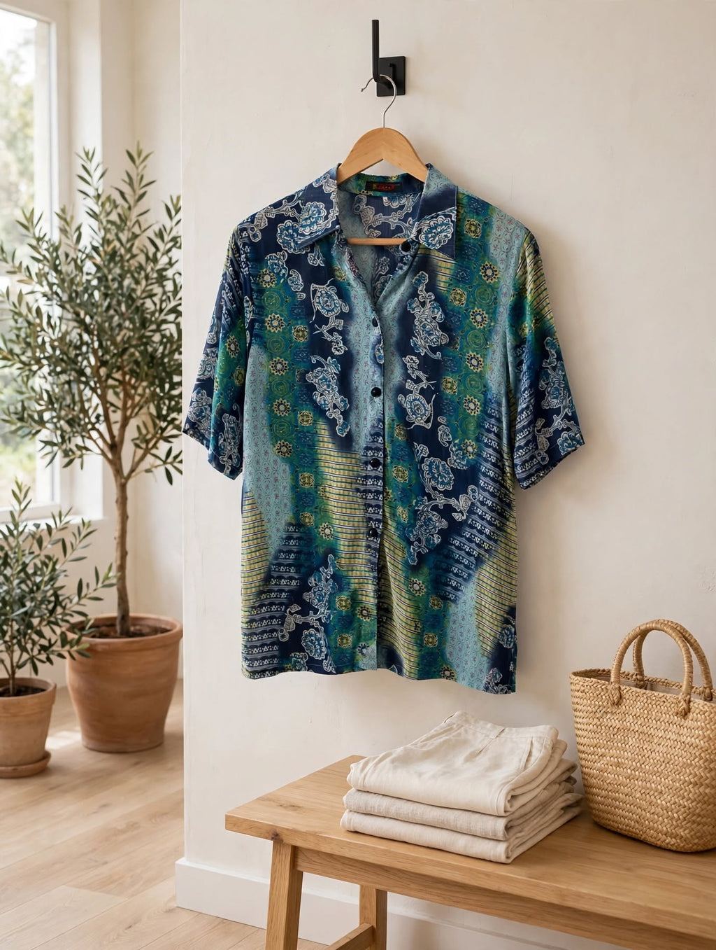 KKK Blue Batik Patchwork Shirt – Size Medium