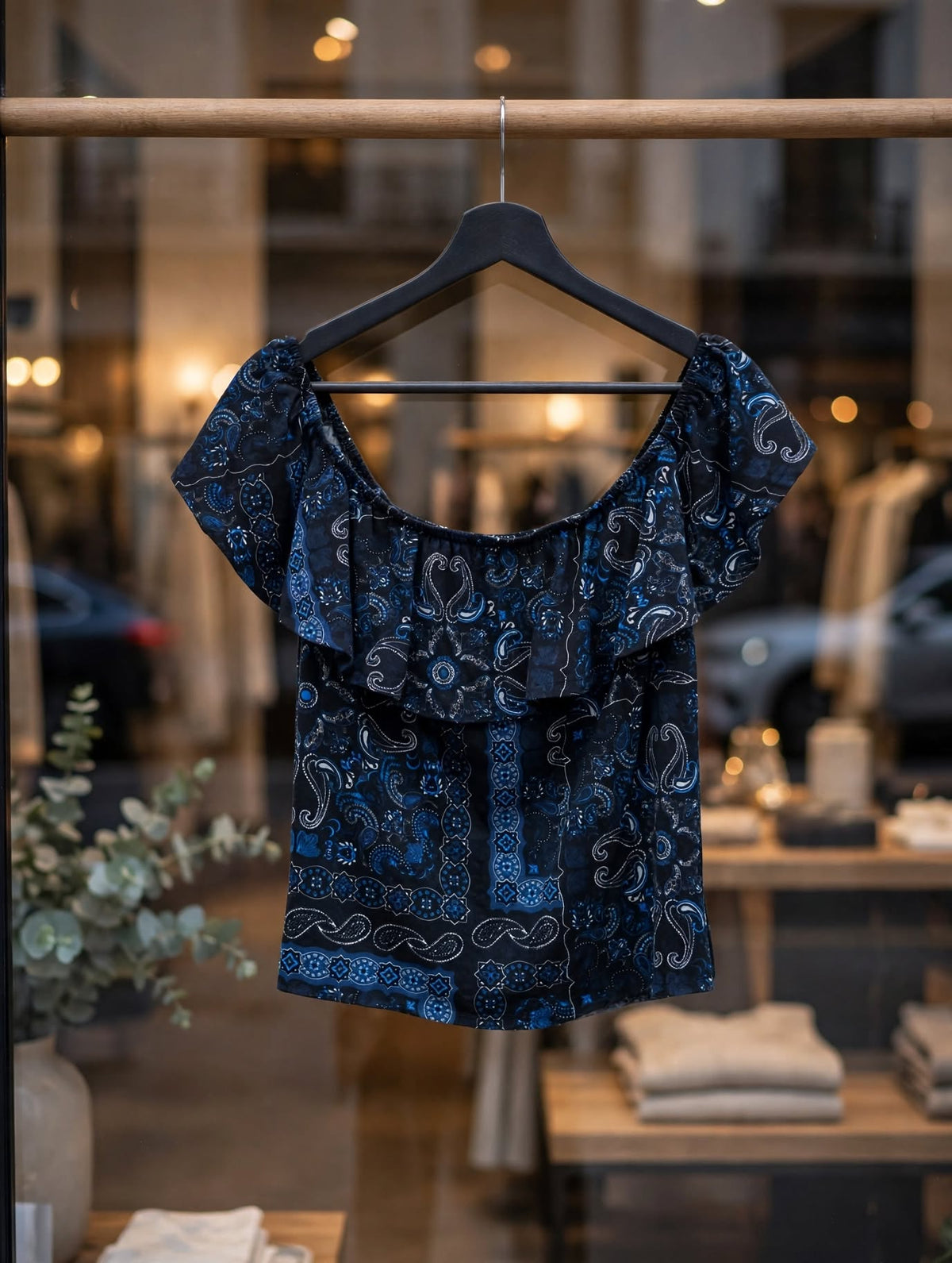 Audicity Midnight Bandana Paisley Off-Shoulder Ruffle Blouse - Size 2XL
