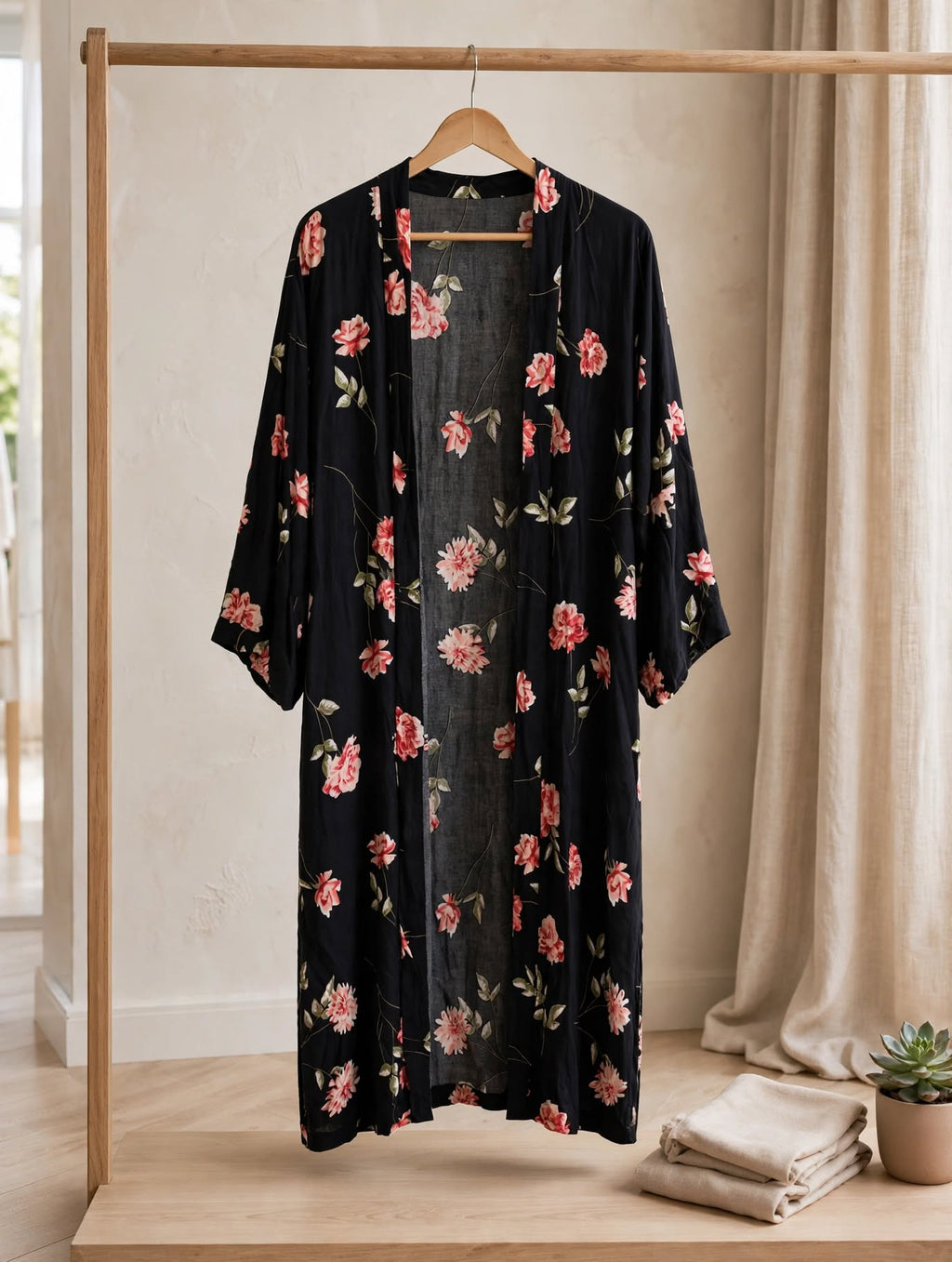REAL Woman Black Floral Long Kimono Duster - Size 2XL