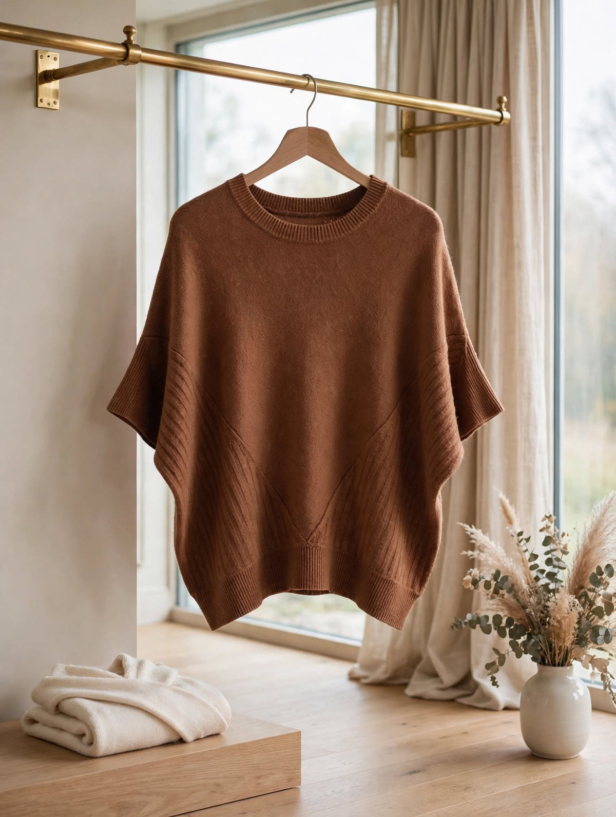 Caramel Short-Sleeve Batwing Poncho Knit - Size Medium