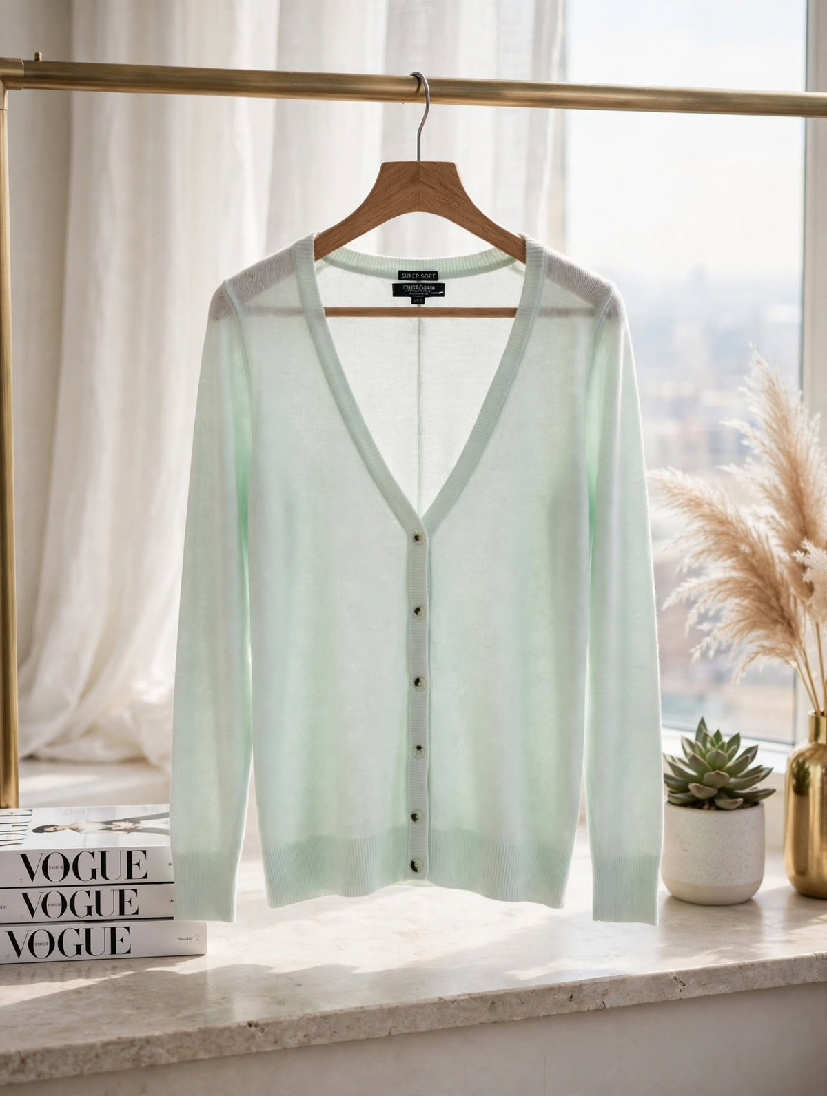 Cherokee Super Soft Very Light Icy Mint Cardigan - Size Small