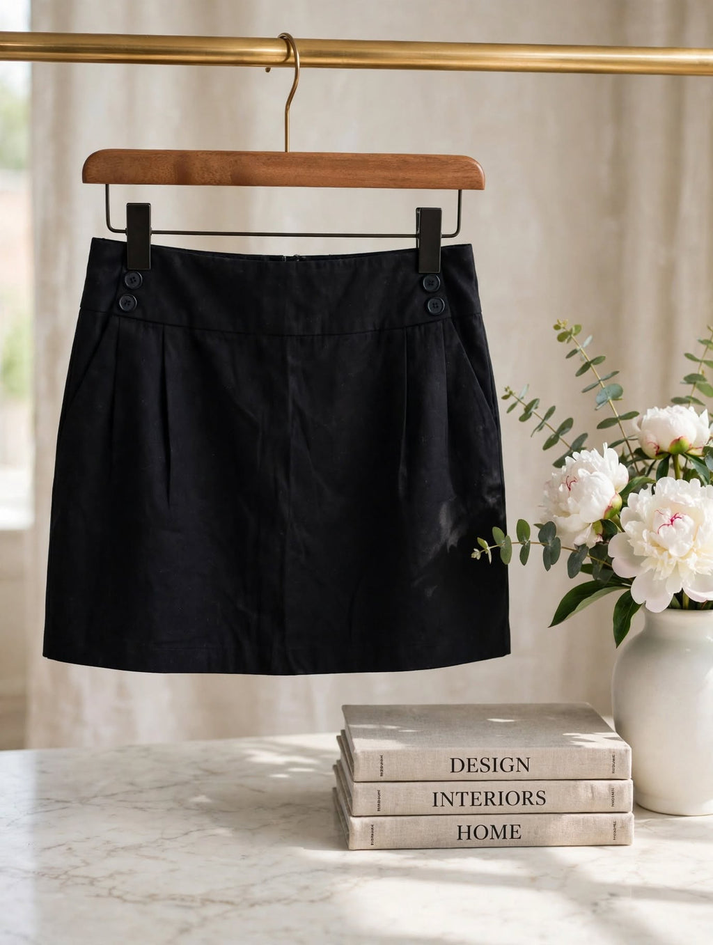 Mozaic Black Button-Side Mini Skirt - Size 42