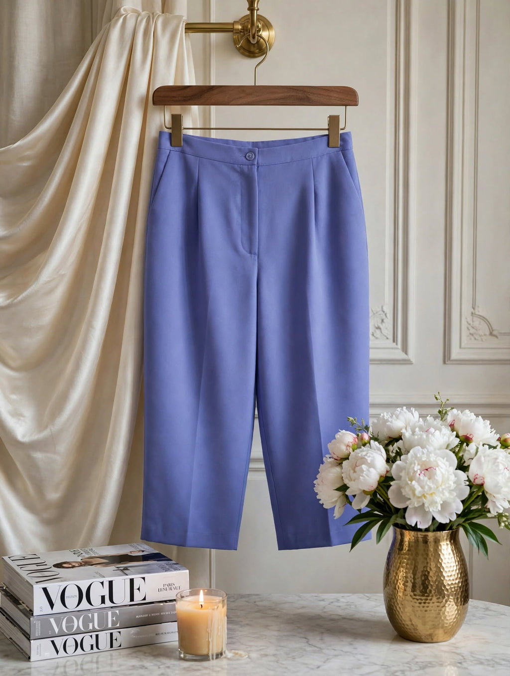 Judy's Pride Periwinkle Purple Wide-Leg Cropped Summer Pants - Size 42