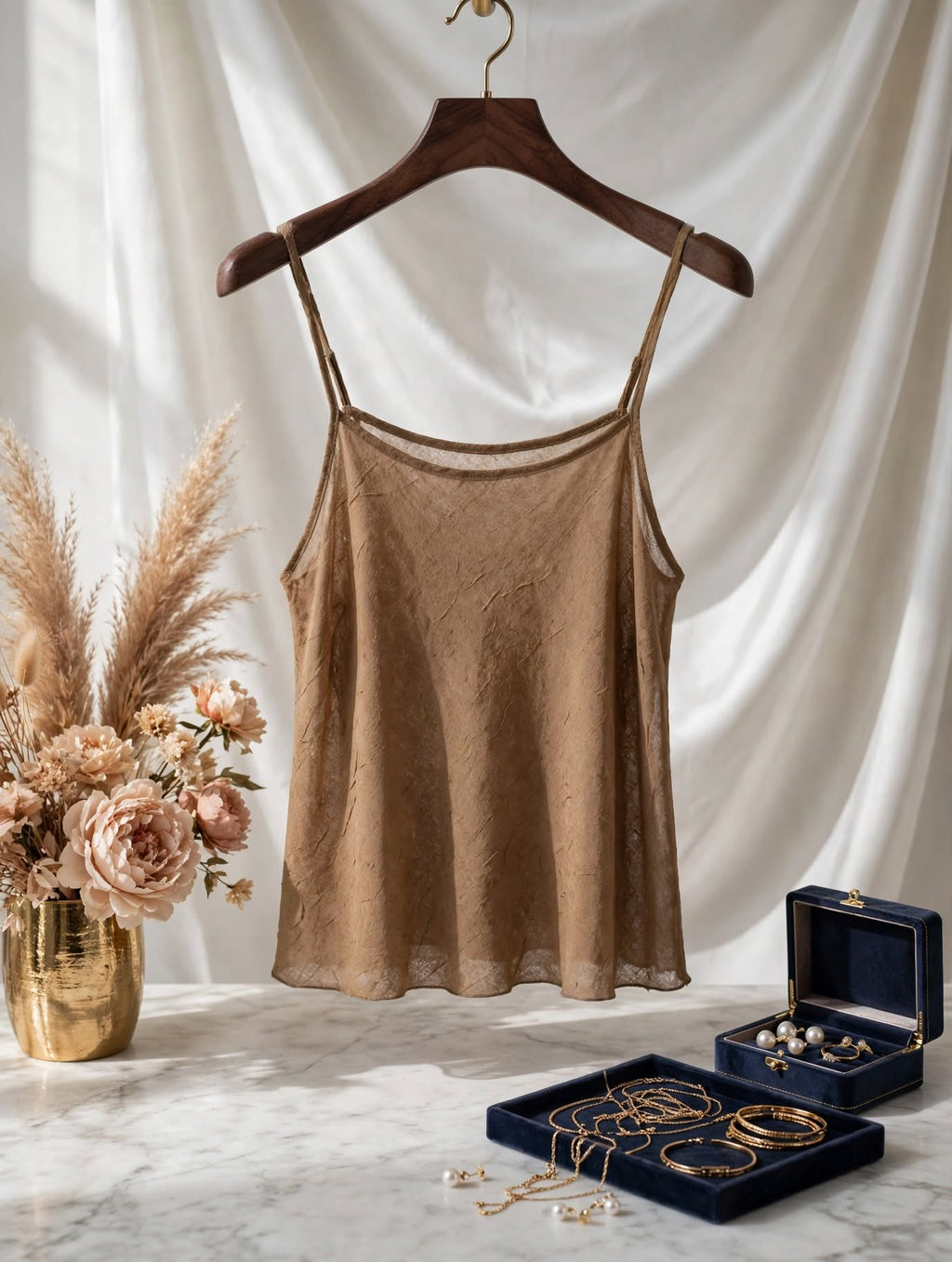 Judy's Pride Light Brown Sheer Crinkle Cami Top - Size 42