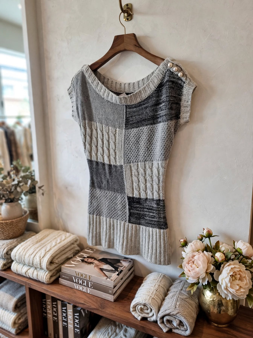 Judy's Pride Checkered Grey Patchwork Sleeveless Pullover Vest - Size Large