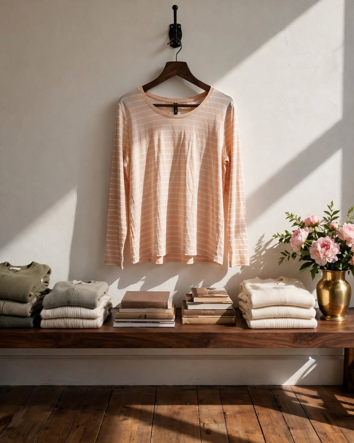 Woolworths Striped Light Peach & White Long Sleeve Top - Size Large