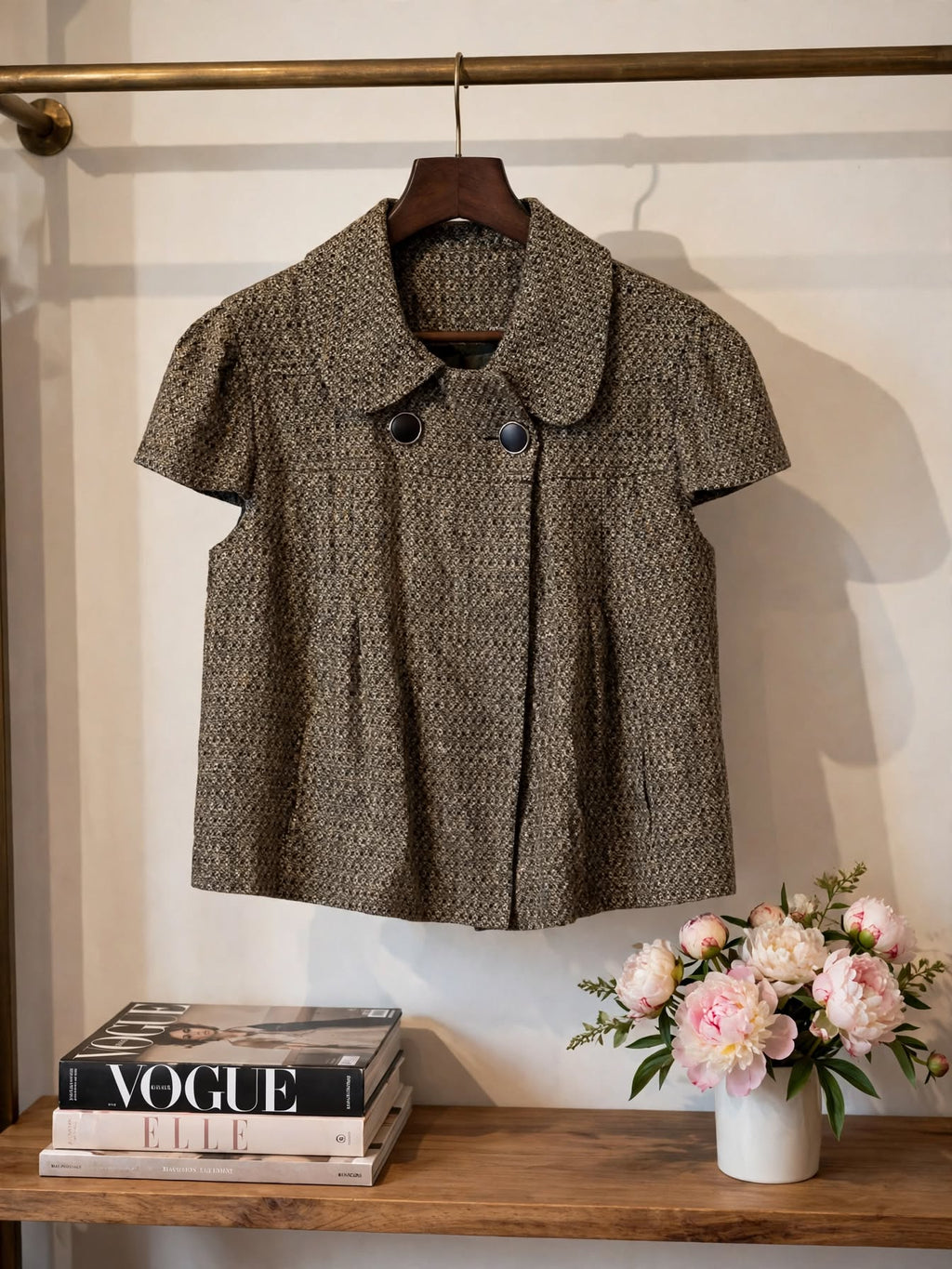 Topshop Grey-Brown Tweed Cape Blouse - Size 14