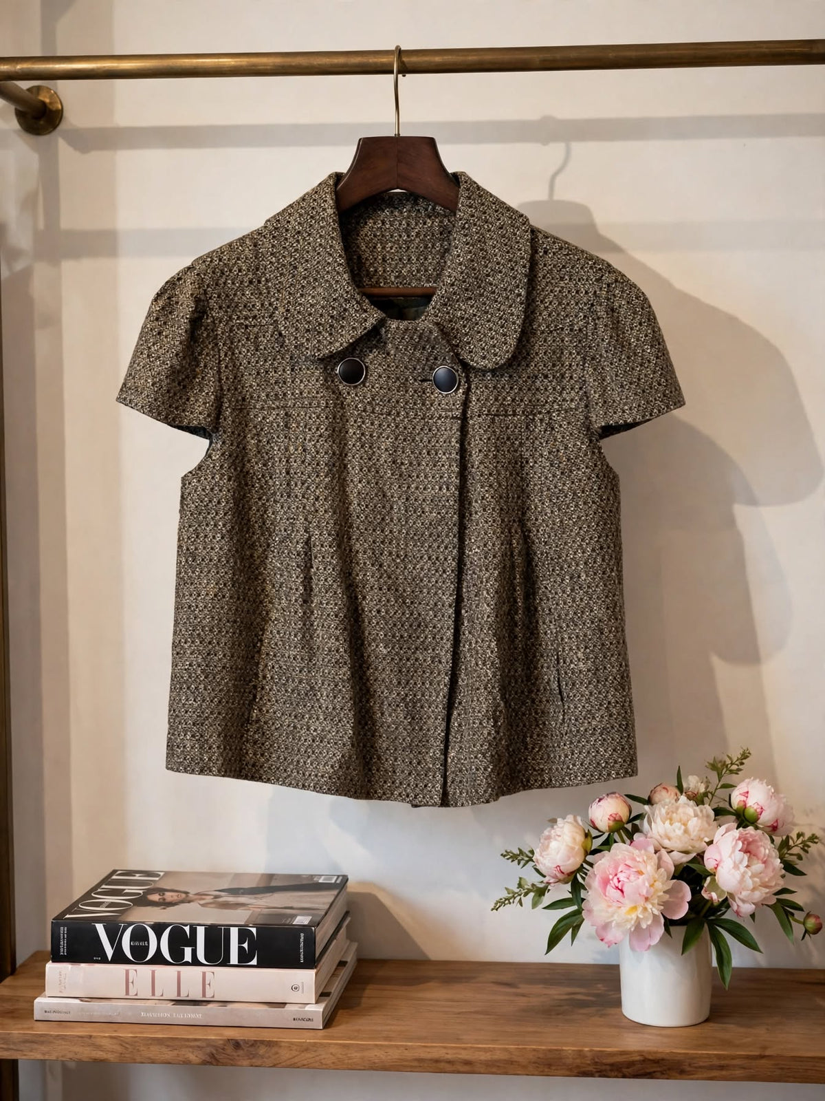 Topshop Grey-Brown Tweed Cape Blouse - Size 14