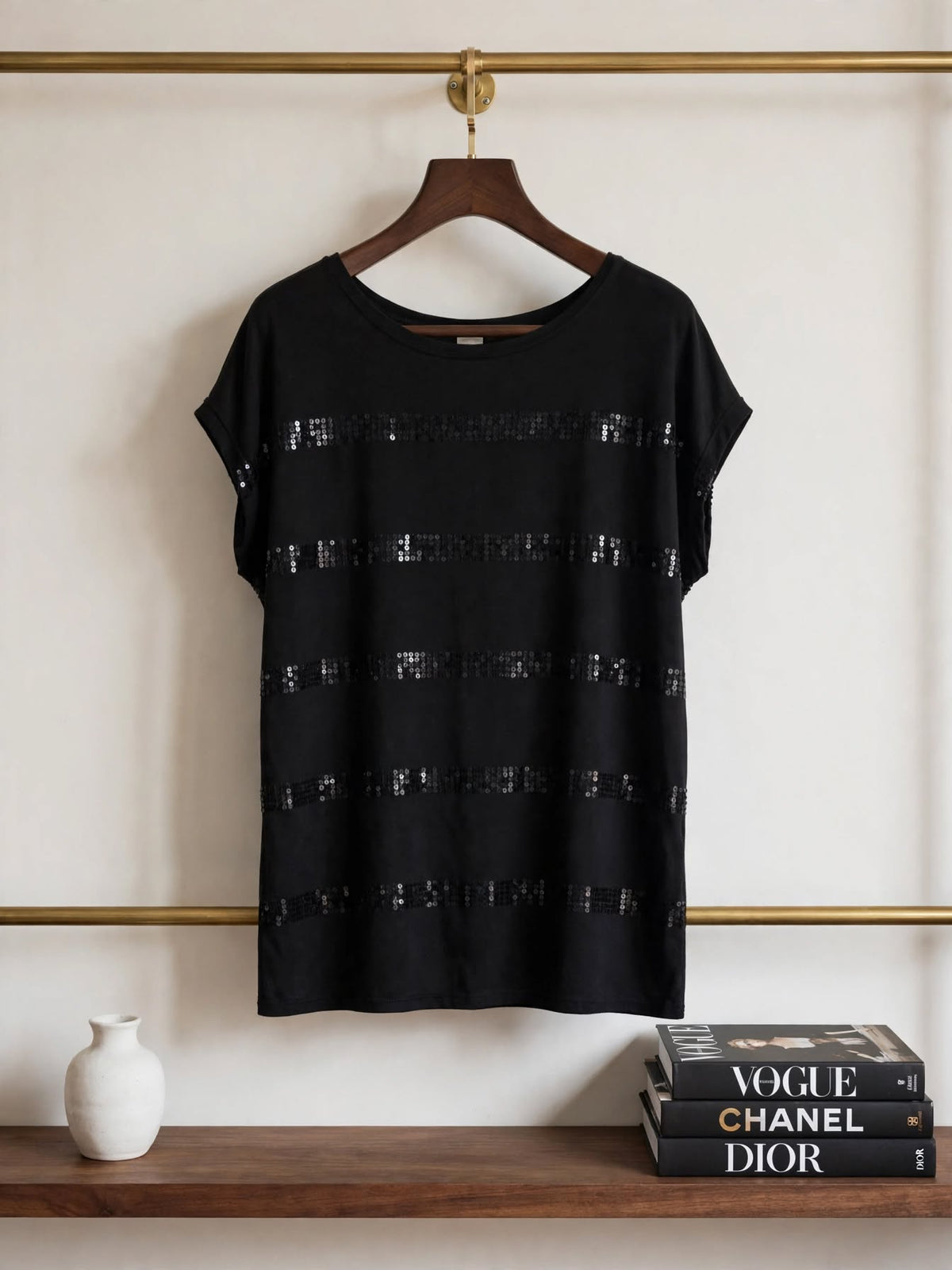 Image Black Sequin Stripe Blouse - Size XL