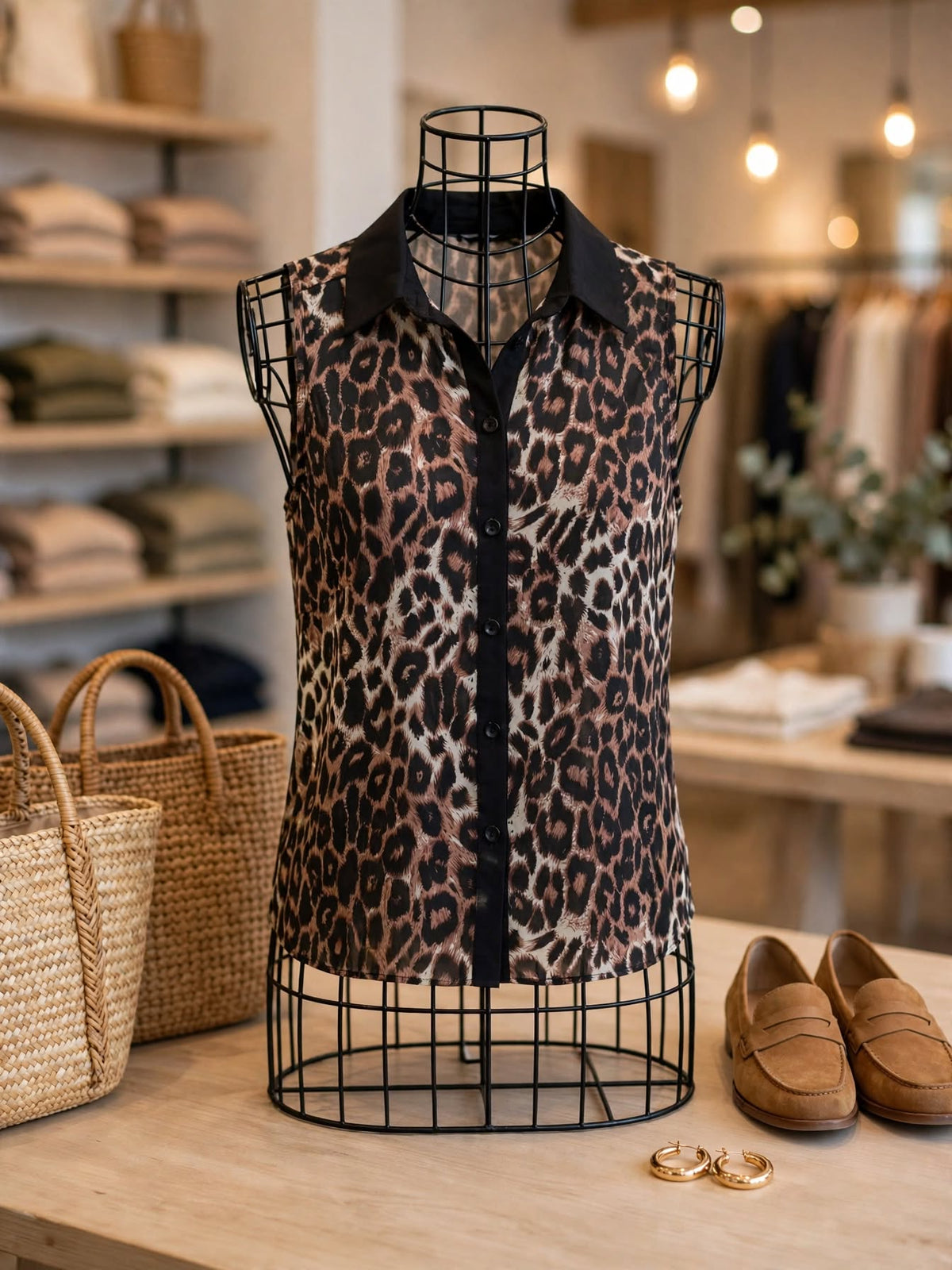 Ackermans Fabulous Leopard Print Sleeveless Blouse - Size 32 / 34