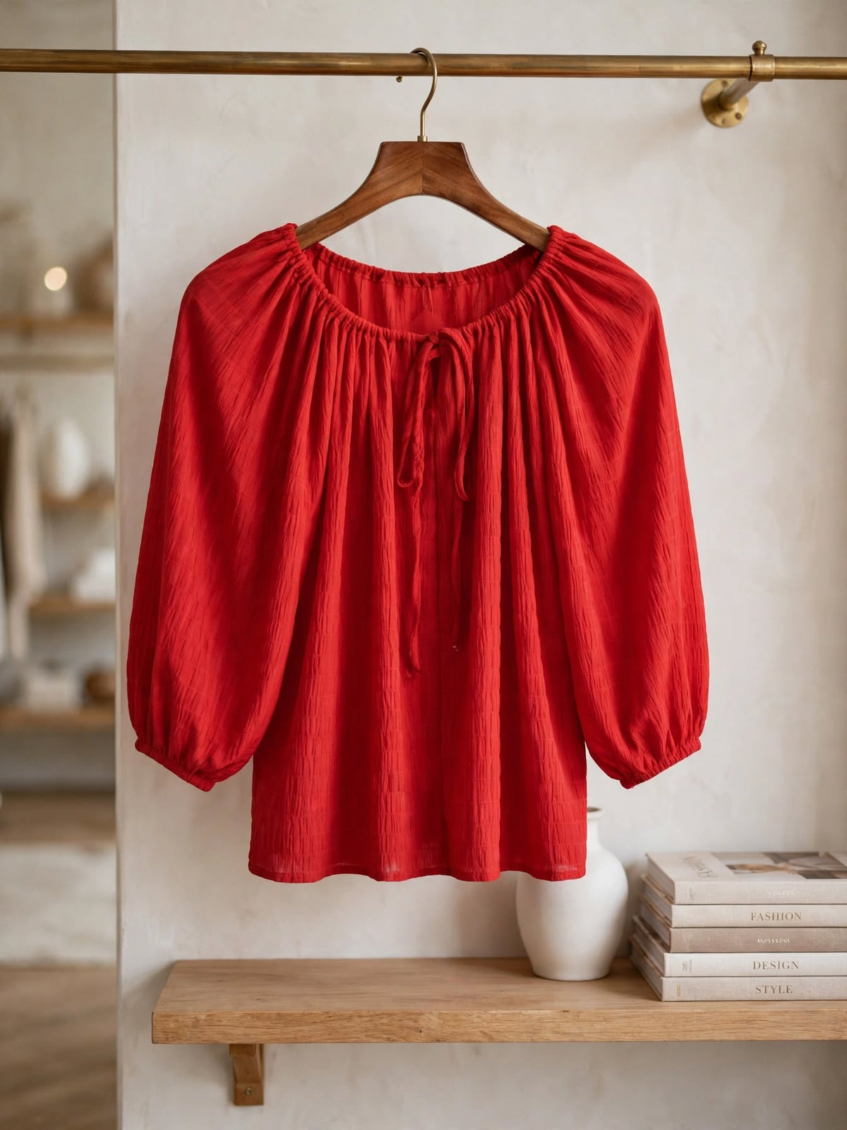Shein Red Peasant Tie Blouse - Size XS