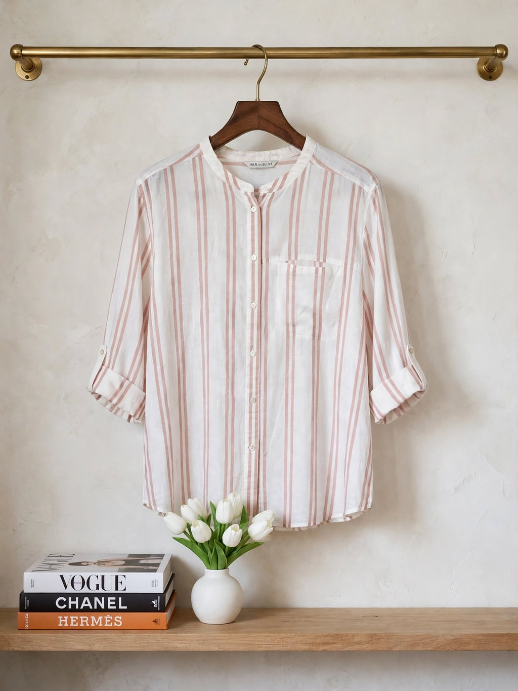REAL Basics White and Pink Striped Cotton Blouse - Size 3XL